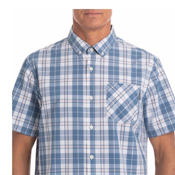 Hurley Men's Blue/White Plaid Woven Short Sleeve Shirt - Picture 3 of 5